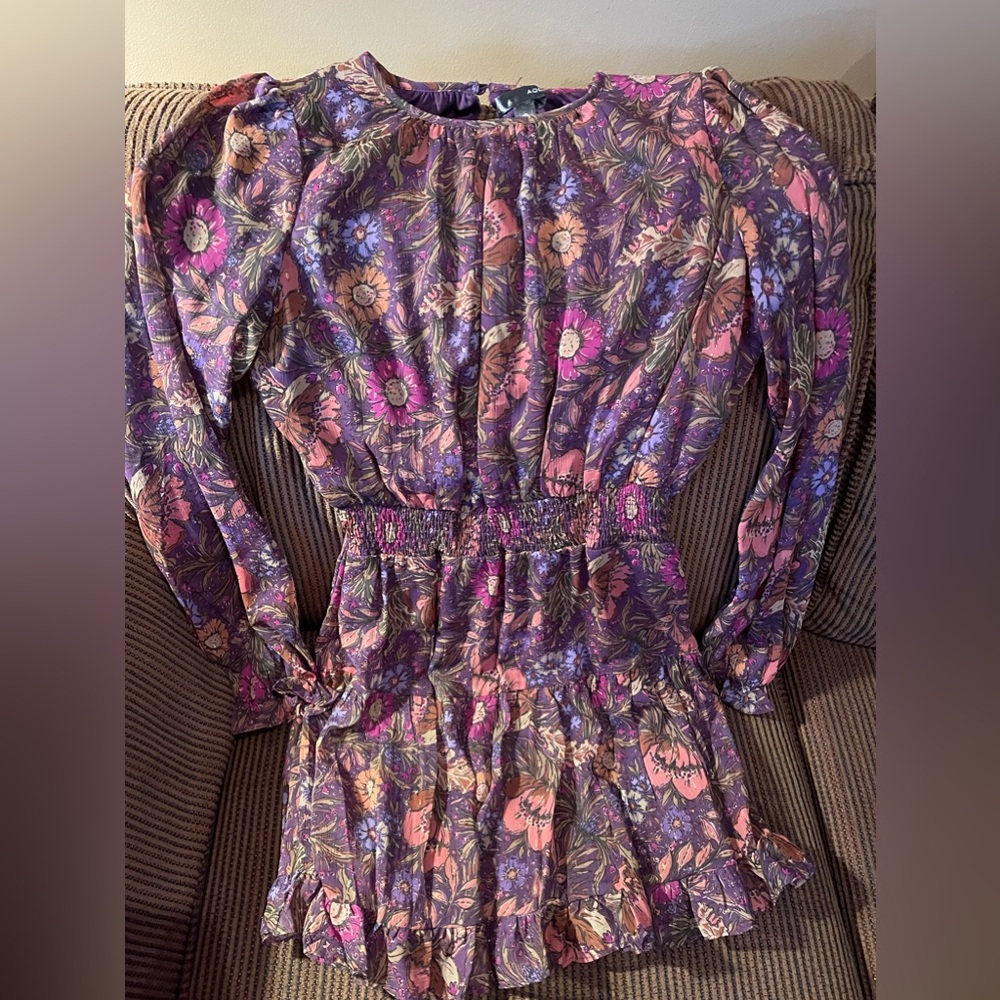 Aqua Floral Pleated Ruched Boho Style Dress Women’s Size M